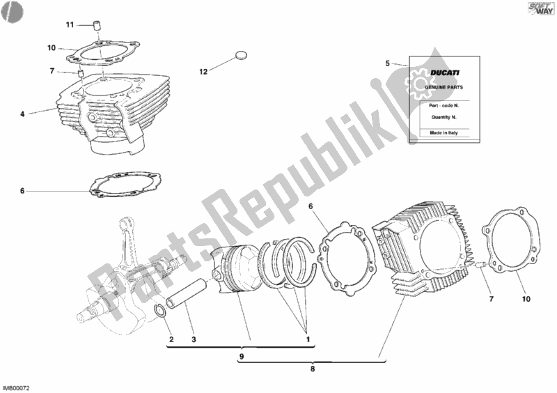 All parts for the Cylinder - Piston of the Ducati Sportclassic Paul Smart 1000 2006